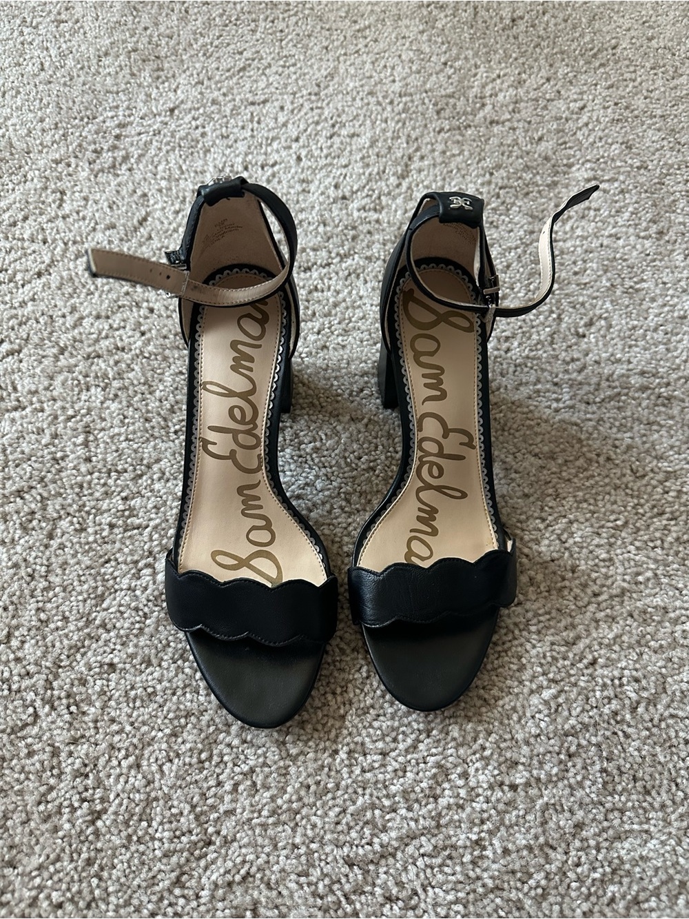 Sam Edelman Black Scallop-Ankle Strap Sandals Heels